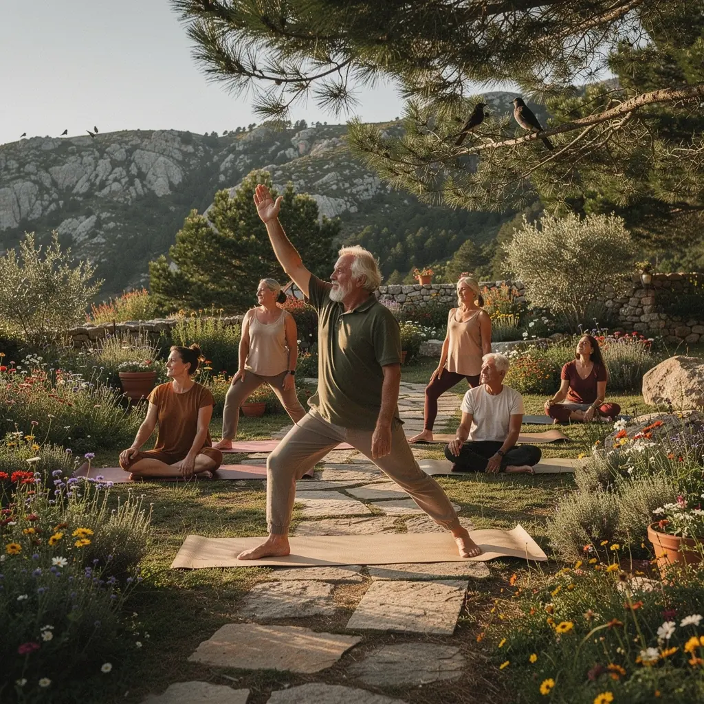 Un grupo de personas meditando en círculo, promoviendo la comunidad y el apoyo mutuo.