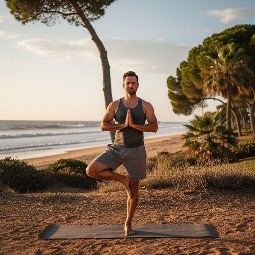 Grupo de individuos realizando ejercicios de respiración en una clase de yoga al aire libre.