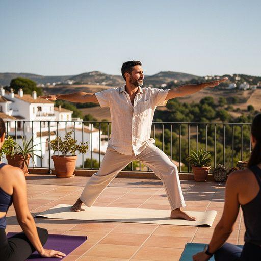 Un instructor guiando a sus alumnos en una sesión de yoga, enfatizando la atención plena.