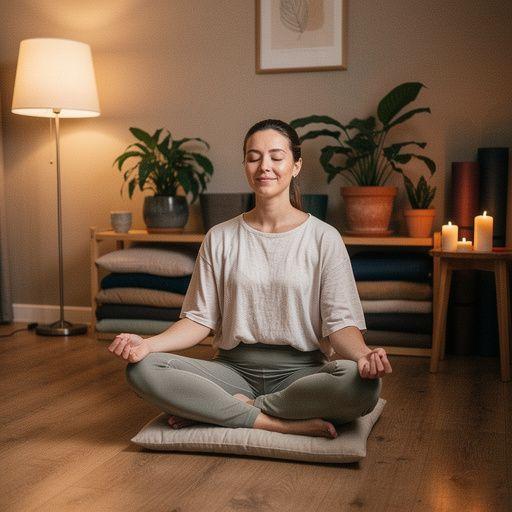 Silueta de una persona en una postura de equilibrio al amanecer, representando armonía y paz.